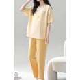 thumbnail image 4 of Cotton Women Pajama Set 2 Pcs Short Sleeve Pullover Top Sleepwear Long PJ Pants, 4 of 7
