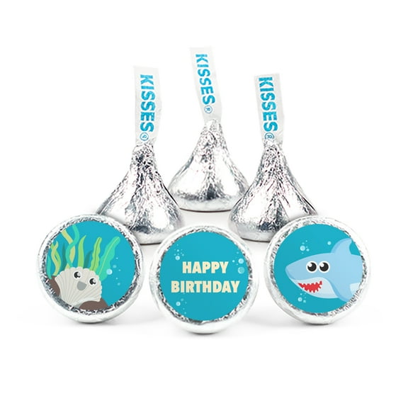85 pcs Blue Shark Kid's Birthday Hershey's Kisses Milk Chocolate - No Assembly Required - By Just Candy