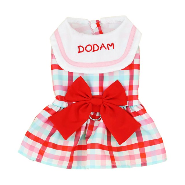 CSChome Robe pour Chien Fermeture à Boutons Imprimé à Carreaux Design Brodé Nœud Papillon Costume Mince pour Chiot Princesse