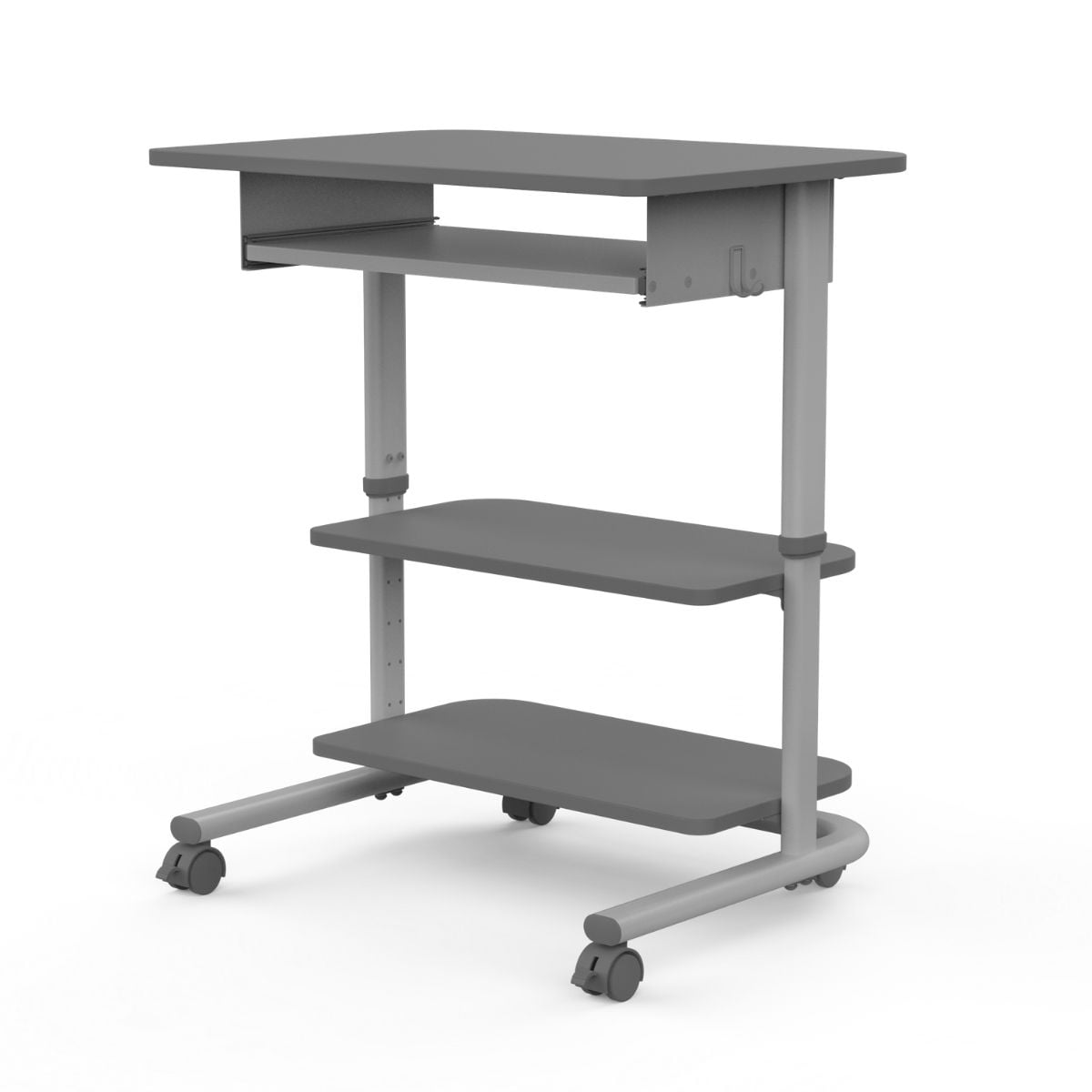 Stand Up Desk Store Adjustable Height Mobile Laptop Workstation with Retractable Keyboard Tray (Silver Frame/Dark Gray, 29” Wide)