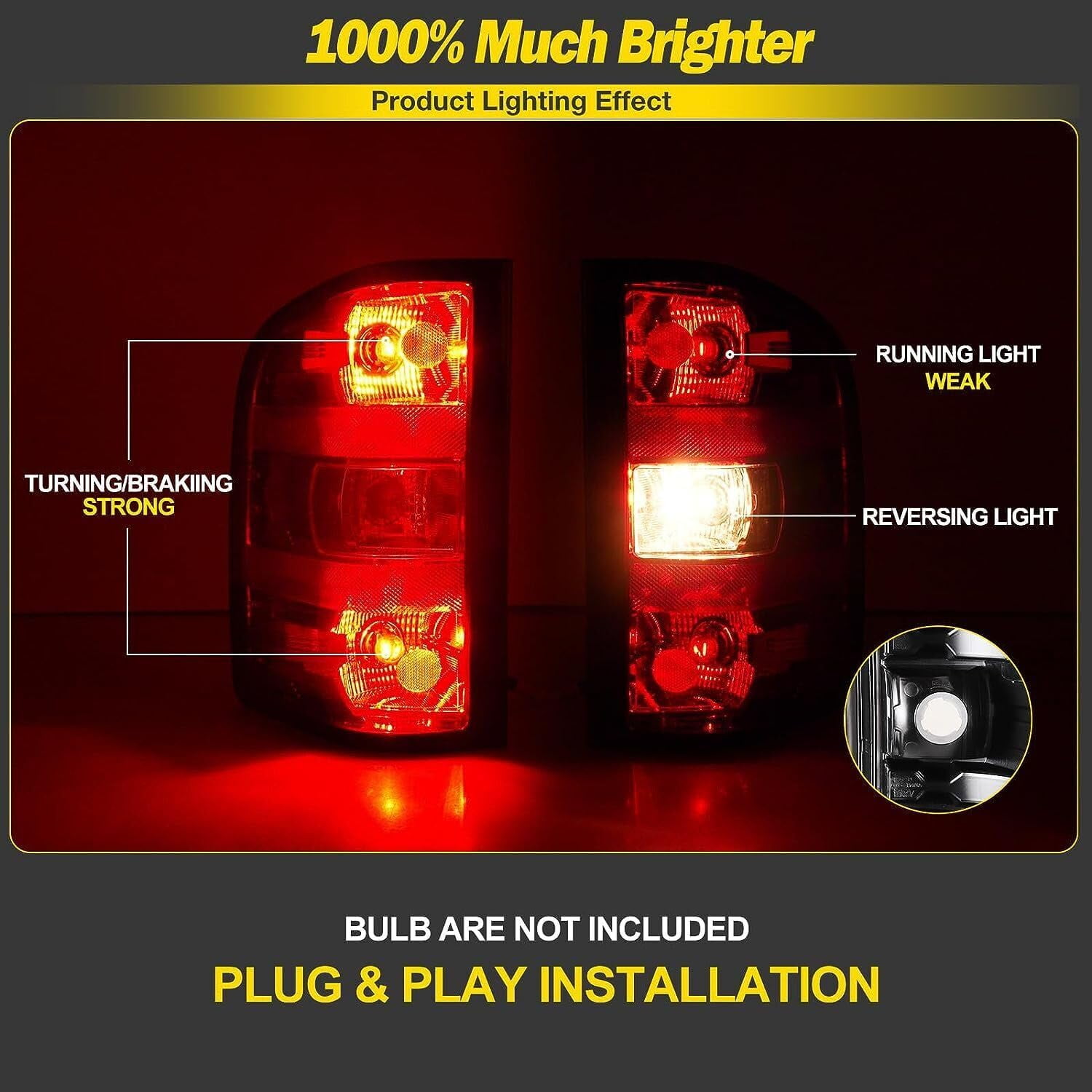 Tail lights Assembly for 2007 2008 2009 2010 2011 2012 2013 Chevy Silverado 1500 2500 3500, Red Lens Tail Brake Lamps Taillight Assembly for Chevrolet 07 08 09 10 11 12 13 Silverado1 Pair