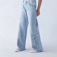 thumbnail image 5 of CHWGFWL Woman Jeans 2024 Jeans for Women High Waist Baggy Wide Leg Jeans Stretchy Denim Pants Y2 K Denim Jeans for Women Butt Lifting Jeans for Women (Blue,L), 5 of 6