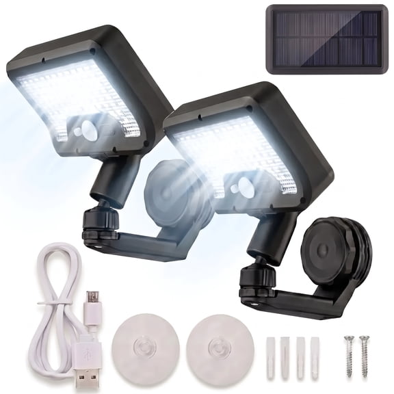 AJOHBM 2 Pack Solar Lights Outdoor,Solar Flood Lights Waterproof,Motion Sensor Outdoor Lights,Outdoor Security Lights 3 Modes for Yard,Garage,Patio