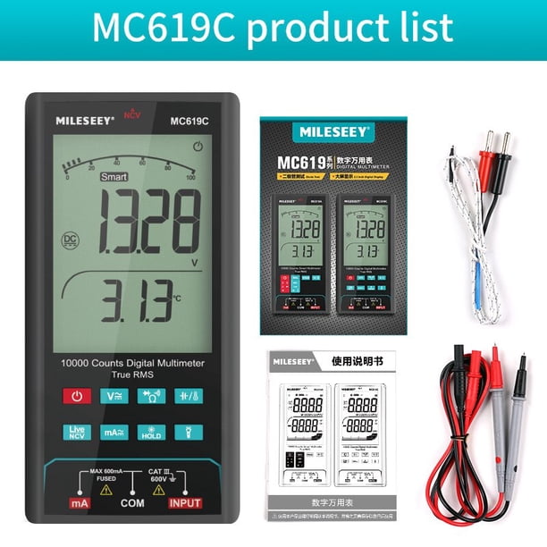 Multímetro digital Mileseey NCV Medidor de voltaje de CA / CC de rango automático Luz de flash Luz trasera Medidores de abrazadera de pantalla grande Tan Jianjun unisex