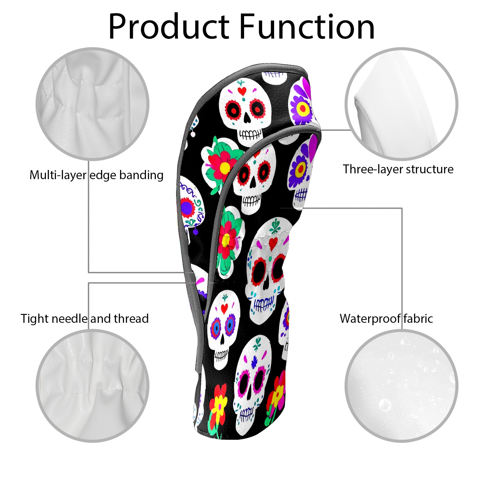 Golf Club Covers, Skeleton Premium PU Leather Driver Hybrid Putter Head Covers with Velvet Lining, Waterproof Golf Gifts for Men Women