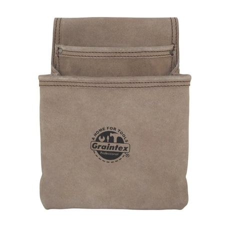 UPC: 0819972020493 | Graintex 2 Pocket Nail & Tool Pouch Beige Color Suede Leather for Constructors  Electricians  Plumbers  Handymen