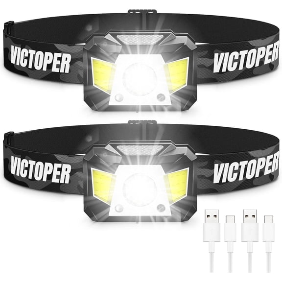 Rechargeable Headlamp 2 Pack, Motion Sensor Head Lamp with Red Light, 8 Modes Super Bright LED Headlight, Waterproof Head Flashlight for Outdoor Camping Hiking Running Fishing Hunting