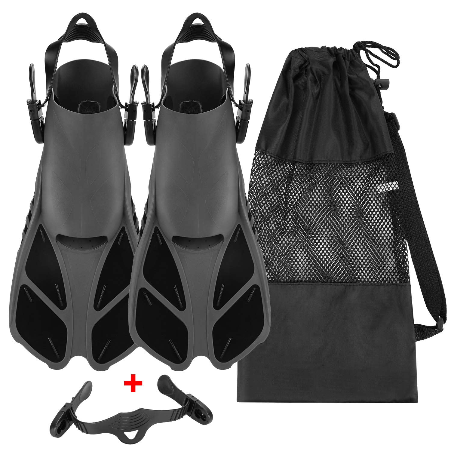 Oumers Snorkel Fins, Travel Size Adjustable Strap Diving Flippers with Mesh Bag and Extra Buckle