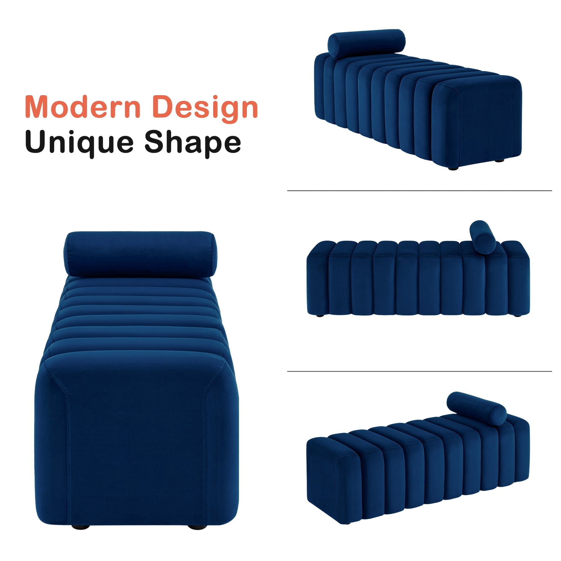 MCombo Waiting Room Benches, Guest Reception Lobby Chairs for Salon, Velvet Upholstered Ottoman for Bedroom Entryway 4698 (Blue)