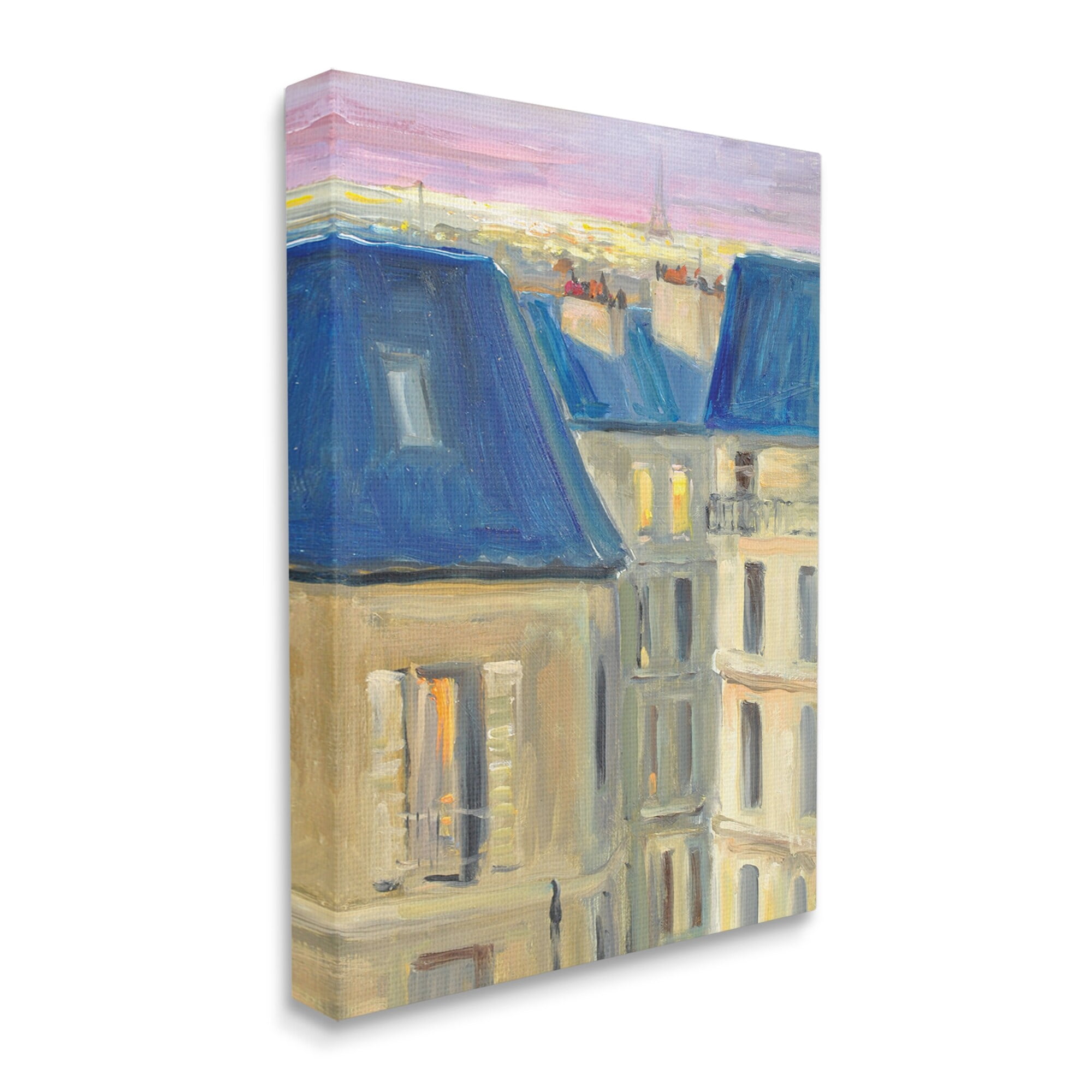 Stupell Industries Cozy Urban City Neighborhood Pink Sunset Sky Painting Gallery Wrapped Canvas Print Wall Art, Design by JG Studios