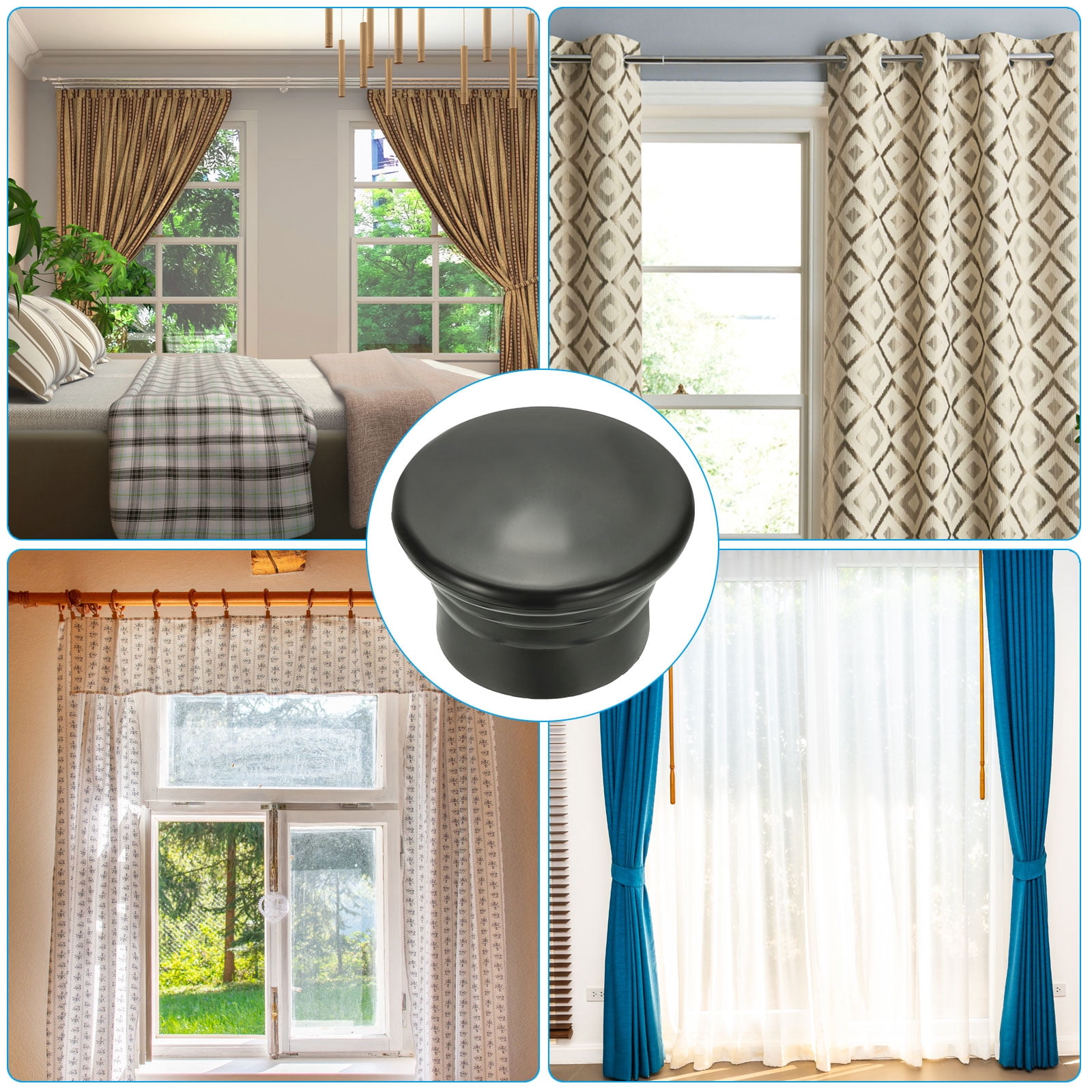 Unique Bargains Curtain Rod Ends Plastic Drapery Rail Pole Head Cap 26mm Black