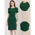 thumbnail image 2 of Vestido de tubo para mujer, informal, de negocios, cuello redondo, manga corta, vestidos ajustados de punto Verde XS, 2 of 6