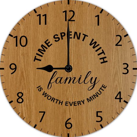 Time Spent With Family Is Worth Every Minute Wood Wall Clock 10 Inches Round Clock Battery Operated Non-Ticking Vintage Wall Hanging Farmhouse Home Decor for Living Room/Bedroom/Kitchen