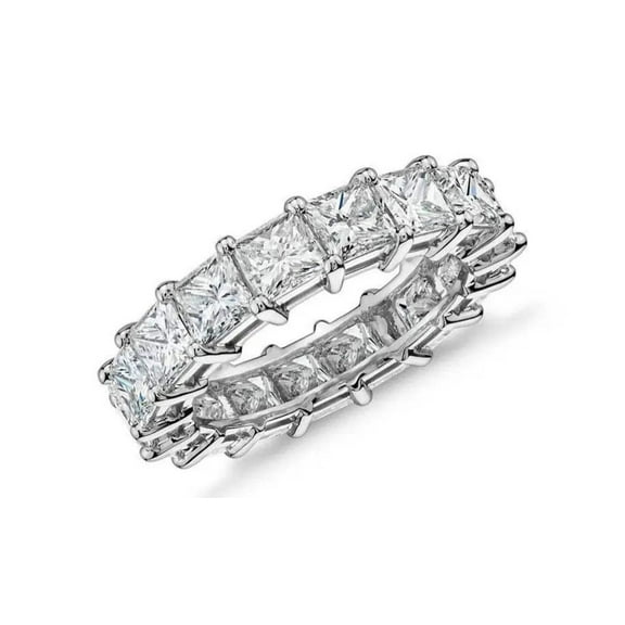 ADIRFINE 925 Sterling Silver 4MM Princess Cut Cubic Zirconia Eternity Ring
