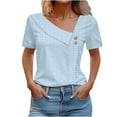 thumbnail image 2 of Womens Clothing Homenesgenics Womens Tops under $10 Women's Loose Summer Casual Solid Color V-Neck Short Sleeved T-Shirt Tops Blue XL, 2 of 5
