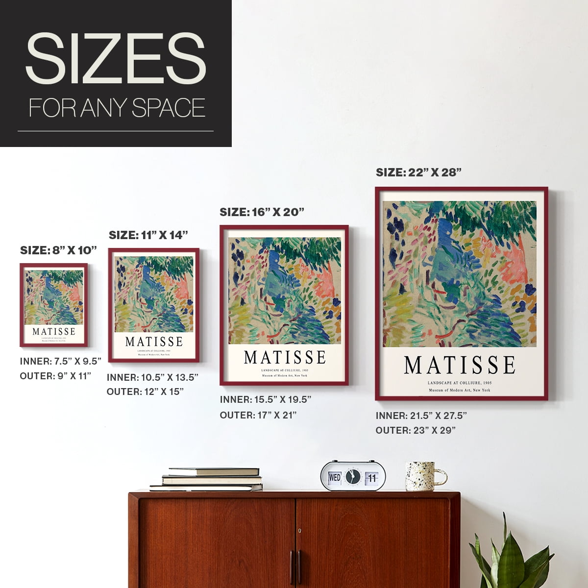 Matisse CDXCIII in Red Solid Wood Framed Print No Nail Hanging