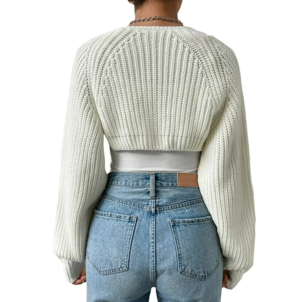 xiaxaixu Women's Open Front Cropped Cardigan Long Sleeve Solid