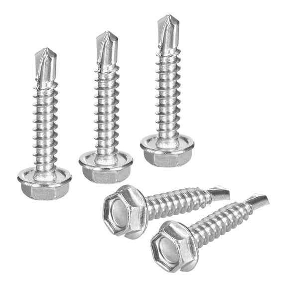 Uxcell 25 Pack #10 x 1" Self Drilling Screws, 410 Stainless Steel Self Tapping Screws for Metal, Hex Washer Head Sheet Metal
