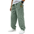 thumbnail image 2 of Men's Vintage Corduroy Drawstring Pants with Embroidered Label - Loose Fit Straight Leg Casual Pants for Daily, Streetwear, and Light Outdoor ActivitiesLight GreenL, 2 of 7