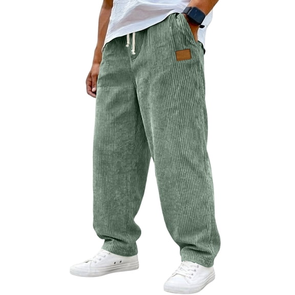 Mens Corduroy Pants Wide Leg Elastic Waist Drawstring Sweatpants Baggy Casual Comfy Trousers, XL