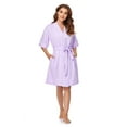 thumbnail image 3 of ANLIQI Women's 100% Cotton Robes Summer Short Sleeve Bathrobe Knee Length Sleepwear with Pockets (Purple,L), 3 of 7