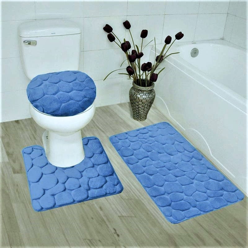 3 Piece Pure Color Plush Bathroom Rug Set Bath Mat Contour Rug Toilet Lid Cover 