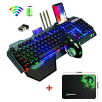LexonElec Rainbow Backlit Wireless Mechanical Gaming Keyboard & Mouse, Black
