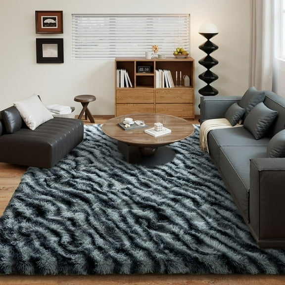 SARAG Shag Area Rugs 5x7ft, Tie-Dyed Plush Fuzzy Rugs For Living Room, Ultra Soft Fluffy Furry Rug for Bedroom, Indoor Carpet Nursery Rugs For Kids Room Home Decor Zebra Print