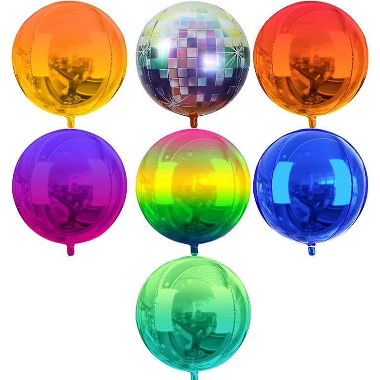 HOUSE OF PARTY 4D Sphere Balloons Pack of 6 - Disco Multi Colored Foil  Balloons 22 Inches Disco Ball Balloons Mylar Balloons for Party Decorations