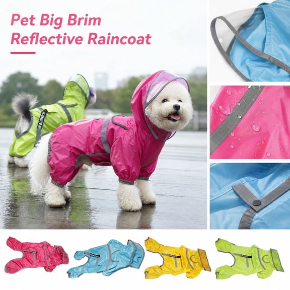 Dog Rain Jacket, Full Coverage Waterproof Dog Overalls, Adjustable Dog Raincoat, Reflective Dog Gear with High Visibility Trim, Lightweight Nylon Pet Rain Gear for Dogs, Features