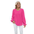 thumbnail image 2 of Women'S Puff Long Sleeve Blouse Dressy Casual Crew Neck Chiffon Blouse Loose Fit Pleated Shirt Work Office Tops Rose Red XXL, 2 of 7