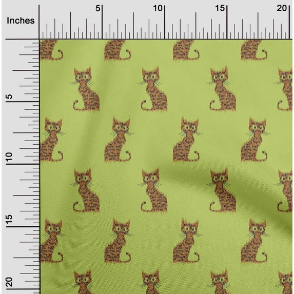 oneOone Cotton Cambric Fabric Cat Ikat Print Fabric By The Yard 56 Inch Wide