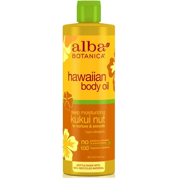Alba Botanica Hawaiian Body Oil Deep Moisturizing Kukui Nut 8.5 oz