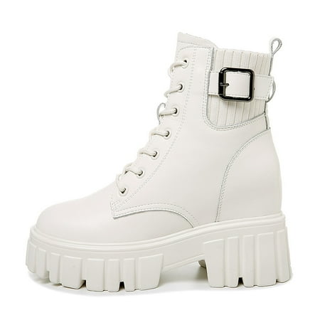 

Women‘s Platform Metal Buckle Decor Ankle Combat Boots Side Zipper & Lace Up Boots Women‘s Footwear