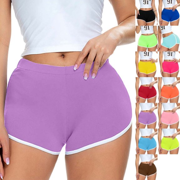 Bmisegm Womens Athletic Shorts Color Block Fashion Running Stretch Tight Yoga Sports Running Shorts for Women Purple S