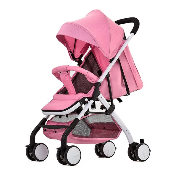 Cochecito Plegable para Bebé, Estructura de Aleación de Aluminio, Color Rosa, Ligero y Fácil de Manejar, con Asiento Reclinable, Ruedas Antichoque y Canopy Extendido, Ideal para Viajes.
