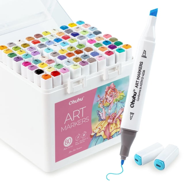 Juego de rotuladores Alcohol Art Ohuhu, 80 colores, cincel y puntas finas