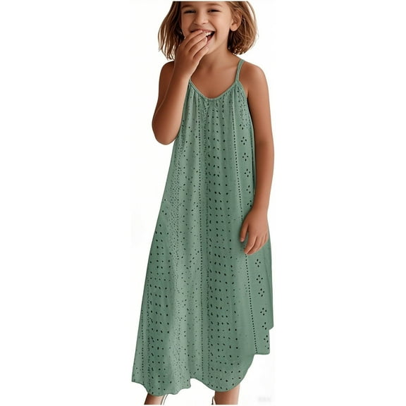 ZACPNCV Toddler Girl's Summer Sundress Boho Strap Casual Sleeveless Tiered Swing Cami Dresses Green 11-12 Years
