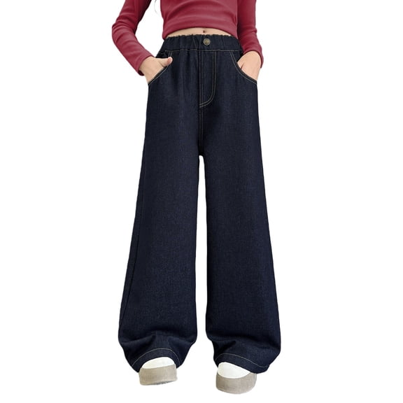 EnJoCho Baggy Jeans Teen Girls Straight Wide Leg Trendy Basic Denim Pants Bottom School Aesthetic Trousers Casual Vintag𝖾 Street Style