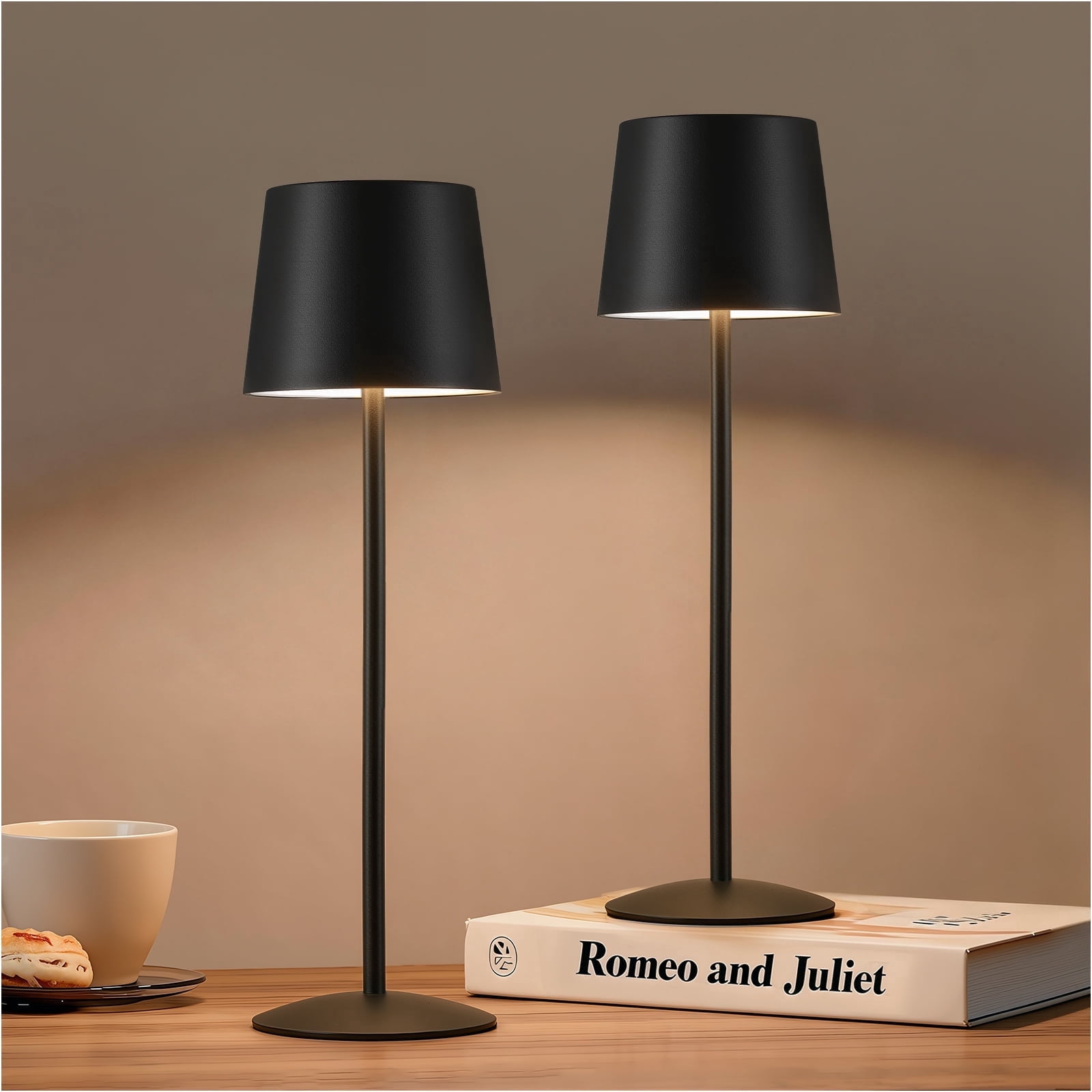 NATYSWAN Modern Black LED Desk Lamps 2-Pack, Adjustable Height, Touch Dimmable, Rechargeable 4000mAh Battery, USB-C Charging, Metal Accent Light for Bedroom, Nursery, Home Office, Party Decor
