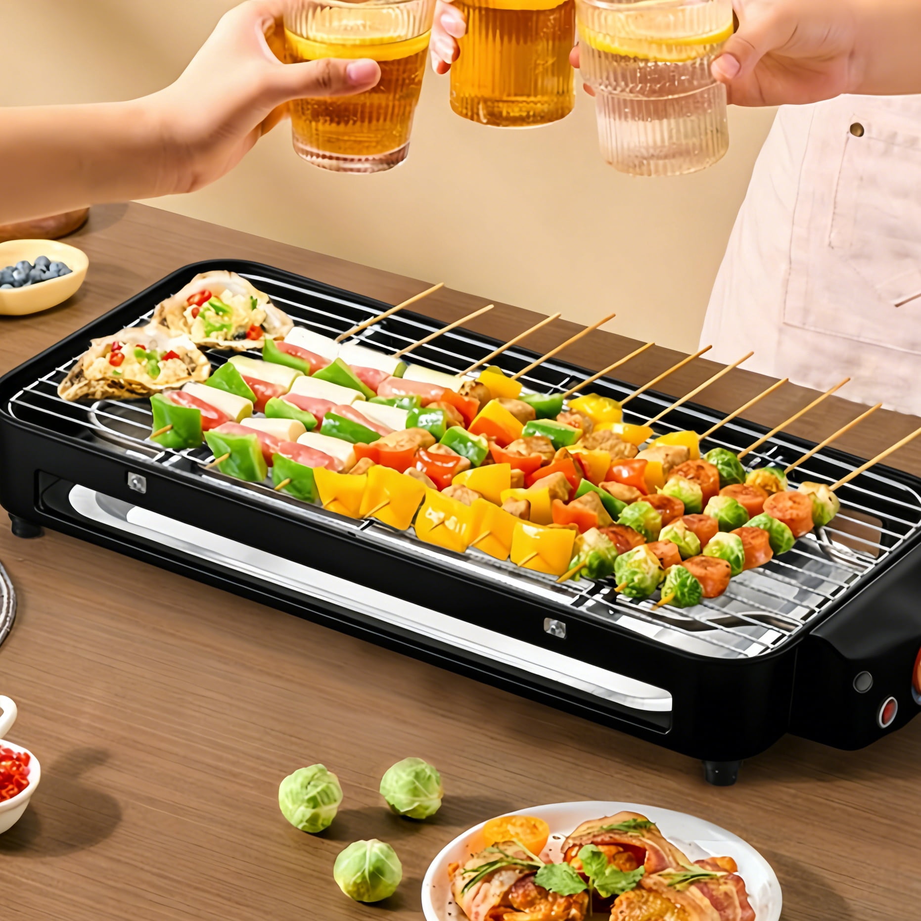 REDUSK  Electric Indoor Grill 1500W, 3in1 Versatile Smokeless Indoor Grill for Home Cooking, Non-Stick Removable Grill & Griddle Plate, Temperature Control, Black