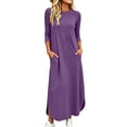 thumbnail image 2 of QUNYINEY Long Dresses for Women Fall Casual Long Sleeve A Line Dress Loose Fit Soft Crew Neck with Pockets Solid Dresses S-3XL, 2 of 8