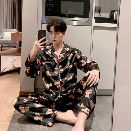 

QWZNDZGR Pajamas For Couples Silk Satin Luxurious Sleepwear Long Button-Down Pyjamas Home Suit Pijama Women Men Loungewear Plus Size Pjs