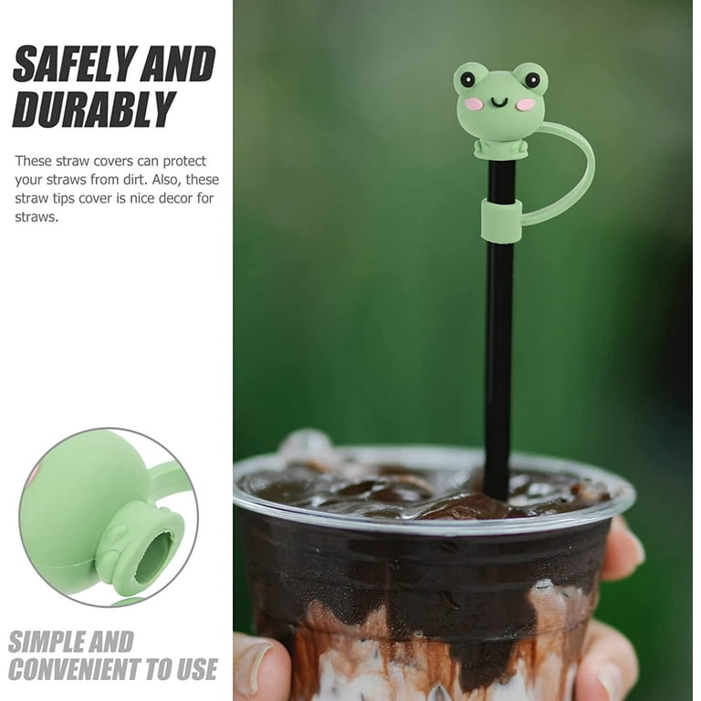 Silicone Straw Tips Cover 8pcs Cute Frog Straw Plugs Animal Shaped Drinking Straw Toppers Prevent Dust for Birthday Easter Holiday Party Supplies