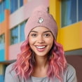 thumbnail image 3 of Dalix Heartly Ghost Cable Knit Pom Beanie Soft Stretch Skully Warm Fuzzy Faux Sherpa Winter Ski Beanie in Mauve, 3 of 5