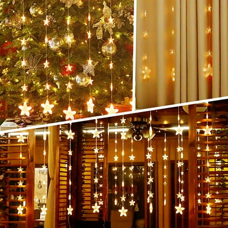 Starlight Curtain Yosoo 144 Stars LED Curtain String Lights, Window Curtain Lights with 8 Mode Settings Ramadan Decoration Christmas, Wedding, Party, Home, Patio Lawn, Warm White(78.74 x 59.06 inch) ()