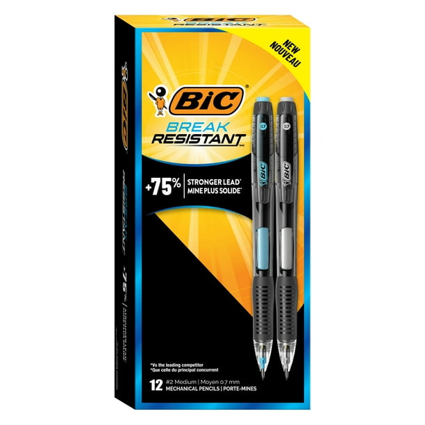 BIC BreakResistant Mechanical Pencils, Medium Point (0.7mm), Black, 12 Count
