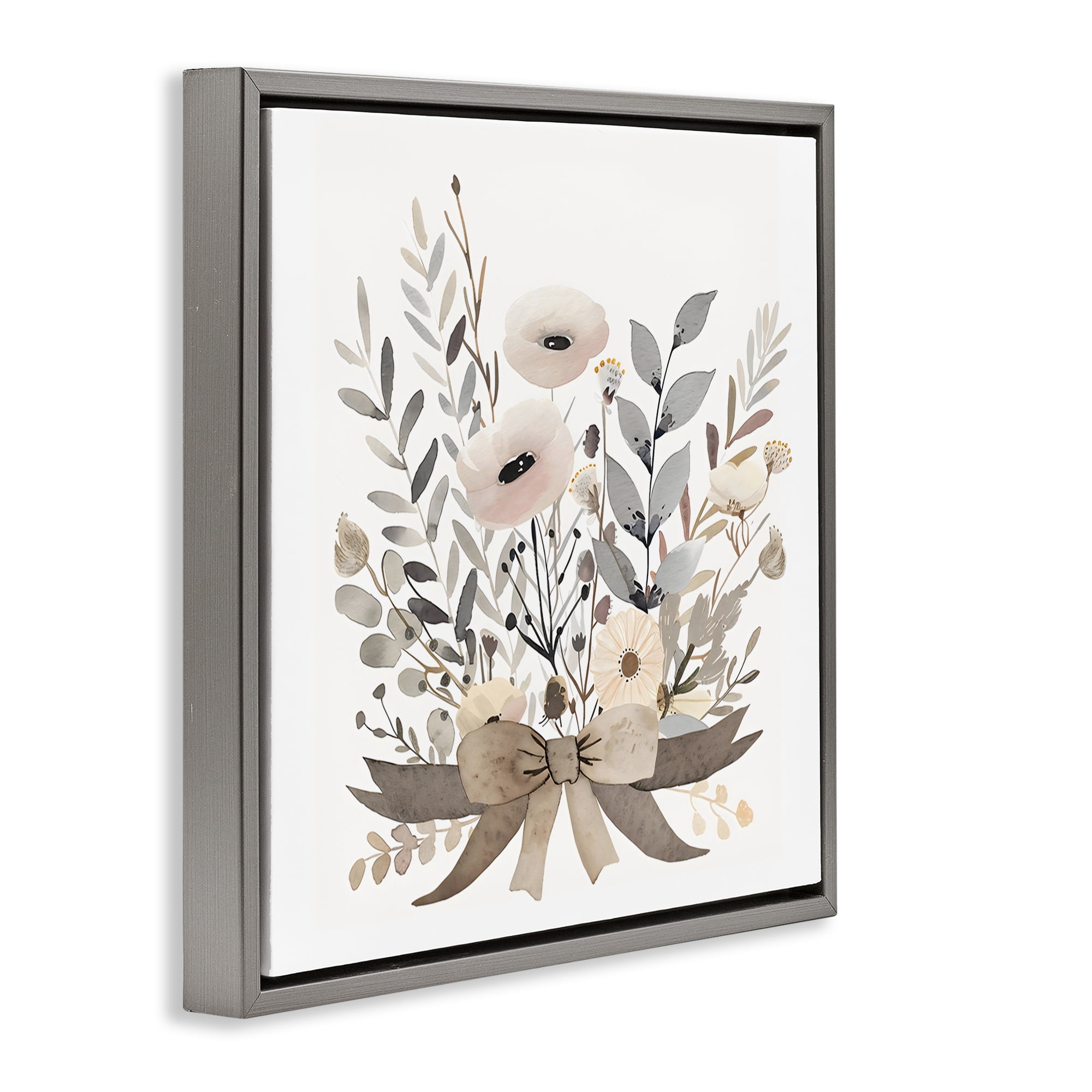 Stupell Industries Neutral Floral Bouquet Beige Gray Framed Floater Canvas Wall Art, design by Creative Studio