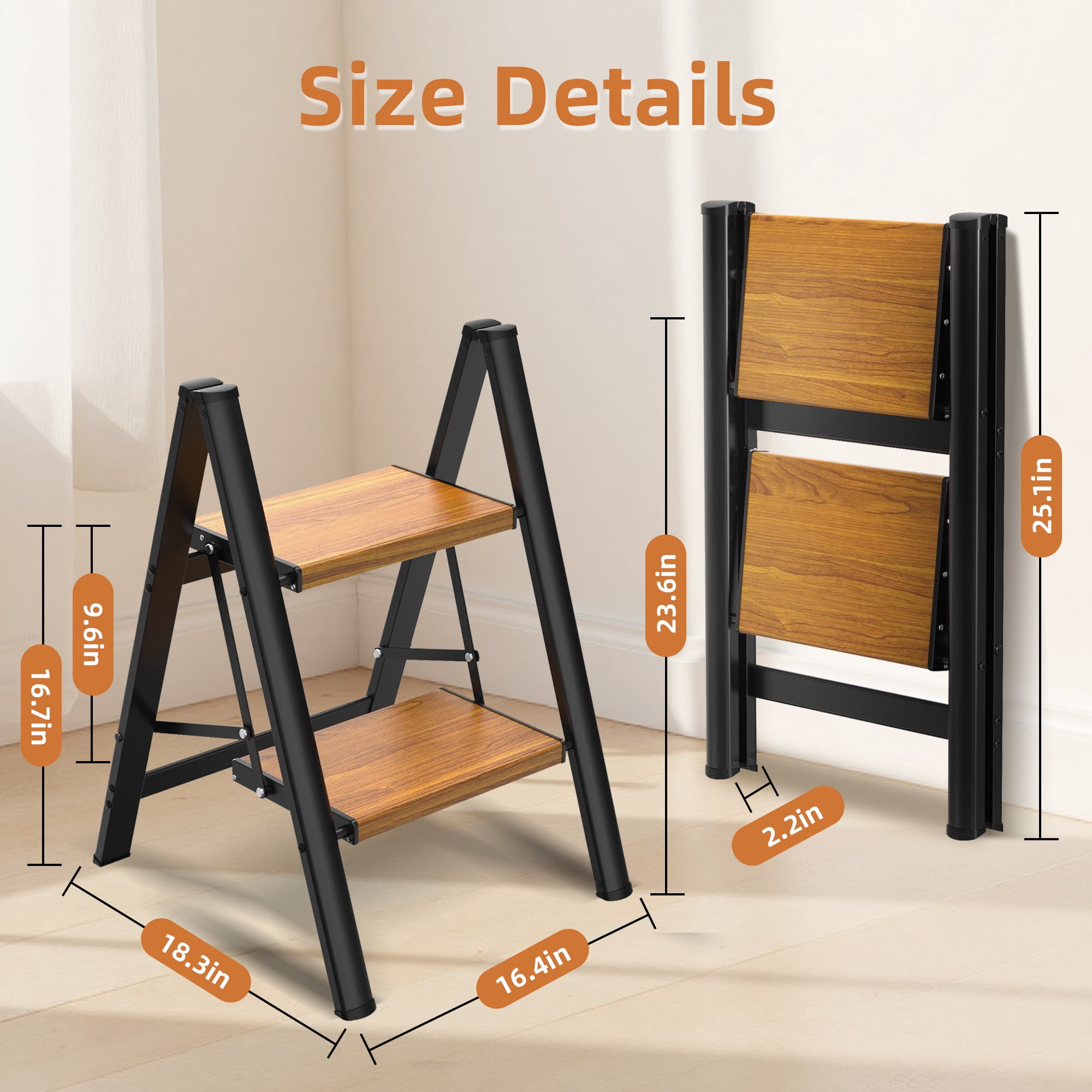 LevLad 2 Step Ladder,Lightweight Metal Folding Step Stool with Anti-Slip Wide Pedal,330lbs Capacity, for Kitchen, Office