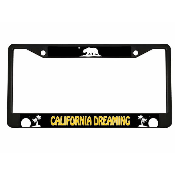 California Dreaming Style Metal License Plate Frame Personalized/Car Accessories Car Tag Holder Cover (Black/Black/Yellow)